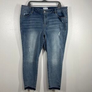 Lane Bryant Size 20 Mid Rise Skinny Jeans Blue Distressed‎ Frayed Hem Flex Magic